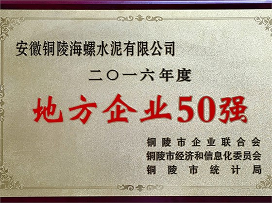 銅陵海螺榮獲&ldquo;地方企業(yè)50強&rdquo;稱號