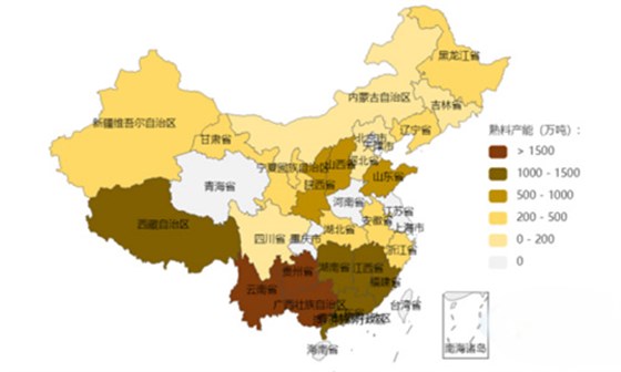 2017-2022年新點火熟料產(chǎn)能分布