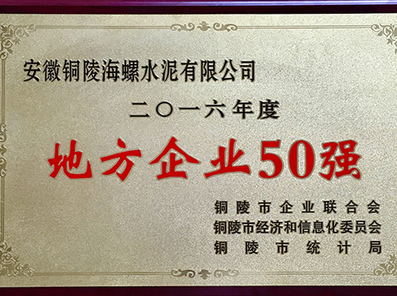 銅陵海螺榮獲&ldquo;地方企業(yè)50強&rdquo;稱號